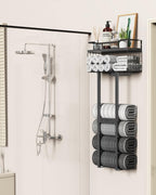 Aetyord Towel Racks for Bathroom 31inch Wall Mounted Towel Rack,Floating Shelf with Wood Plank,Towel Storage for Bathroom can Holds 6 Large Rolled Towels,All Black