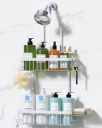 YASONIC Never Rust Shower Caddy Hanging, Aluminum Shower Racks for Inside Shower, 3-Tier Shower Organizer Hanging Over Shower Head with Hooks and Soap Holder, Silver