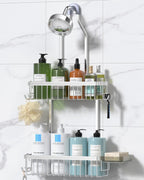 YASONIC Never Rust Shower Caddy Hanging, Aluminum Shower Racks for Inside Shower, 3-Tier Shower Organizer Hanging Over Shower Head with Hooks and Soap Holder, Silver