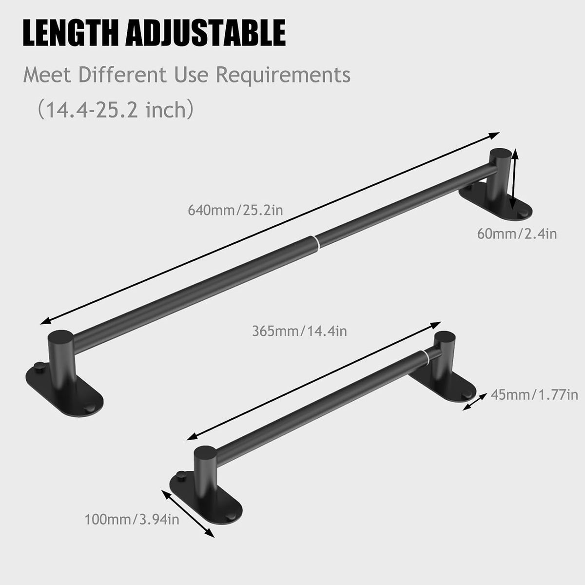 Towel Bar, Adhesive or Drill Wall Mount, Matte Black, 1 Pack