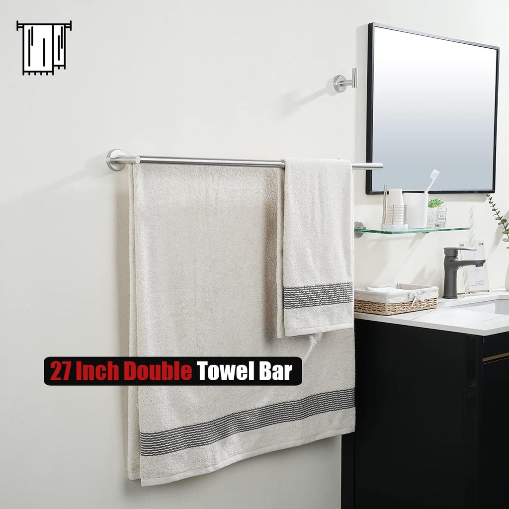 JQK Double Bath Towel Bar, 30 Inch 304 Stainless Steel Thicken 0.8mm Towel Rack for Bathroom, Towel Holder Brushed Finished Wall Mount, Useable Length 27 Inch, TB100L27-BN