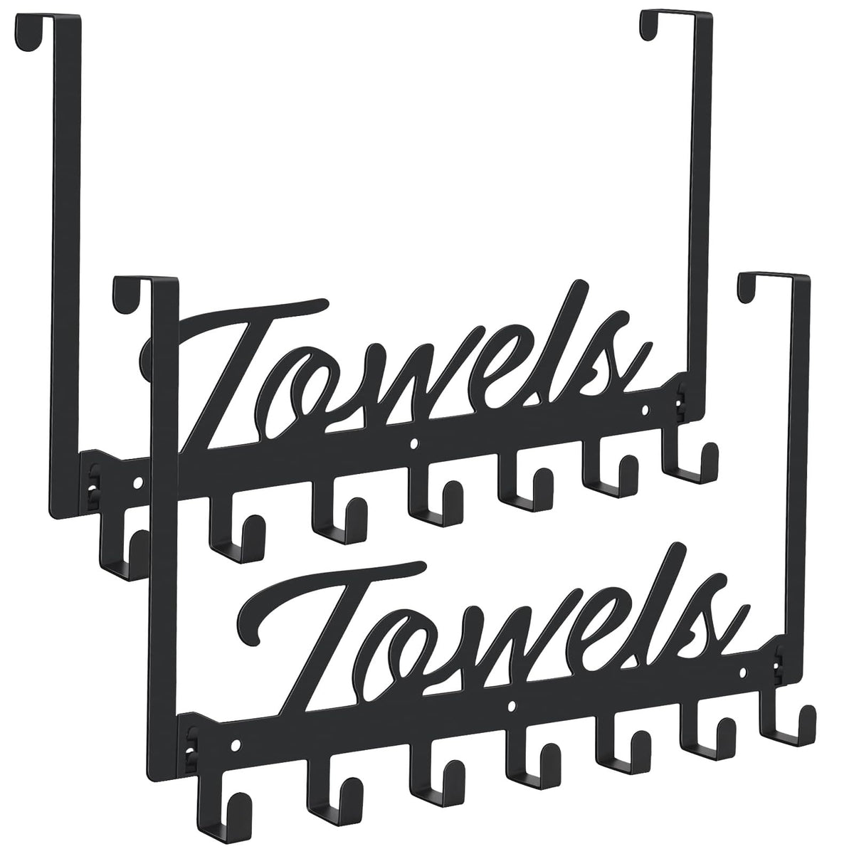 Azmoncy Over The Door Hooks, Towel Rack Towel Hooks for Bathroom, Towel Holder for Hanging Heavy Duty, Door Rack Over Door Hanger with 5 Coat Hooks for Bedroom Bathroom Kitchen, Black