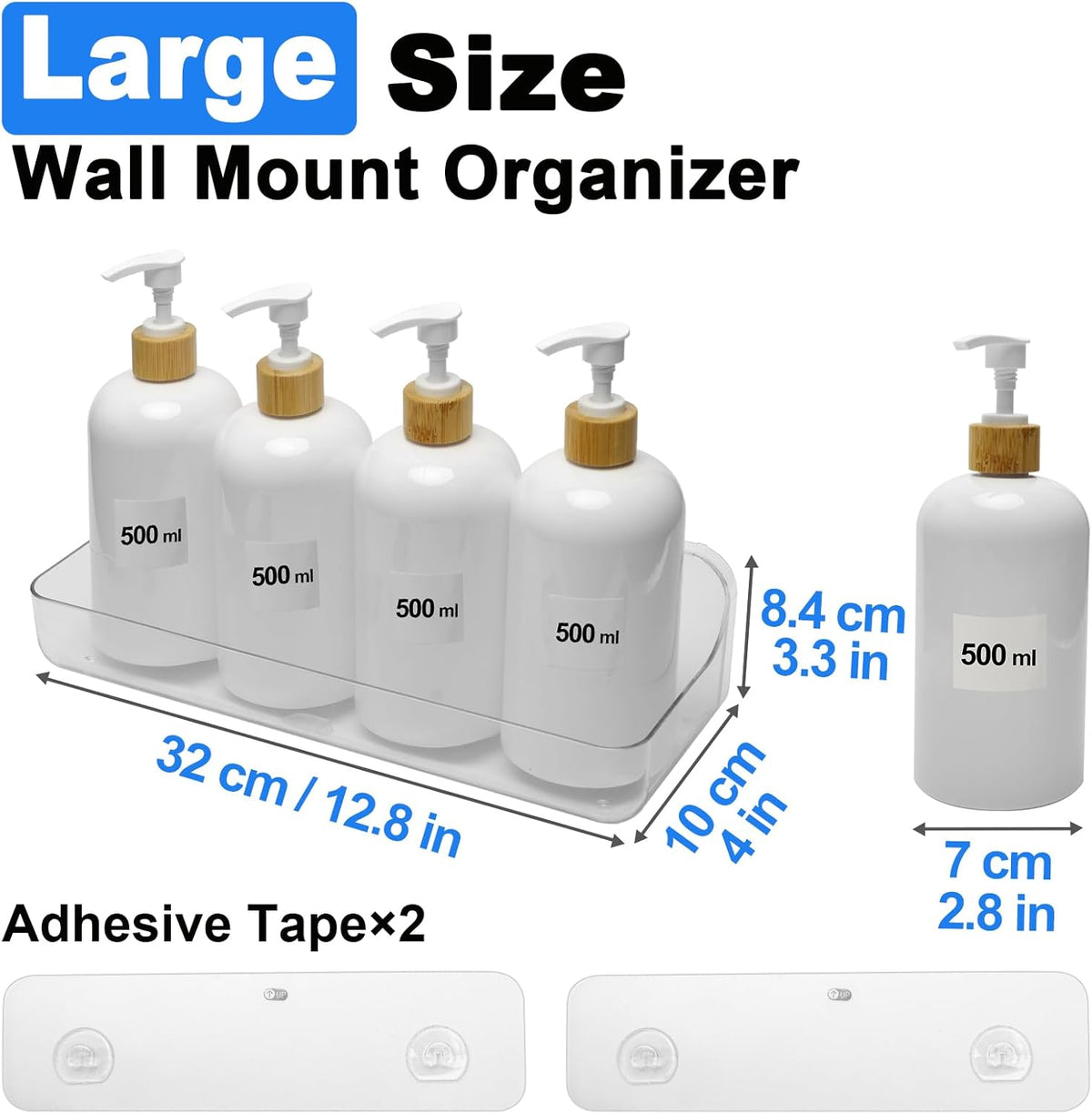 Diesisa Acrylic Wall Mounted Shower Caddy, Large, Adhesive Bathroom Shelves