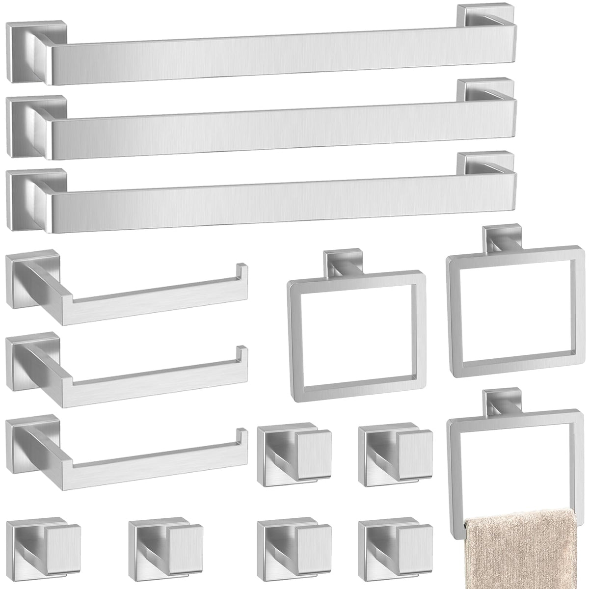 5-Pieces Matte Black Bathroom Accessories Set, 16 Inch Bath Towel Bar Set