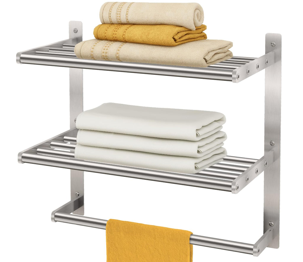 Bethom Bathroom Towel Rack with Bars, 24 Inch Towel Shelf, Brushed Nickel
