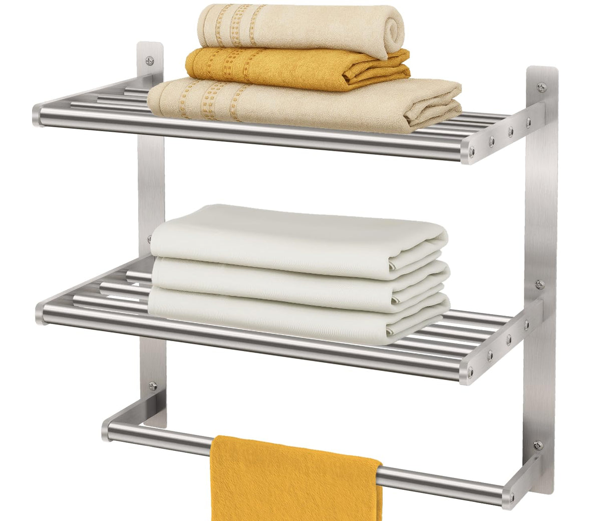Bethom Bathroom Towel Rack with Bars, 24 Inch Towel Shelf, Brushed Nickel