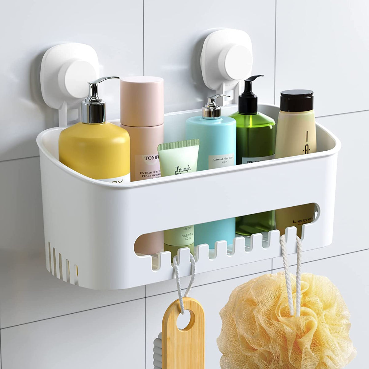 LUXEAR Suction Cup Shower Caddy, No Drilling Shower Caddy, White