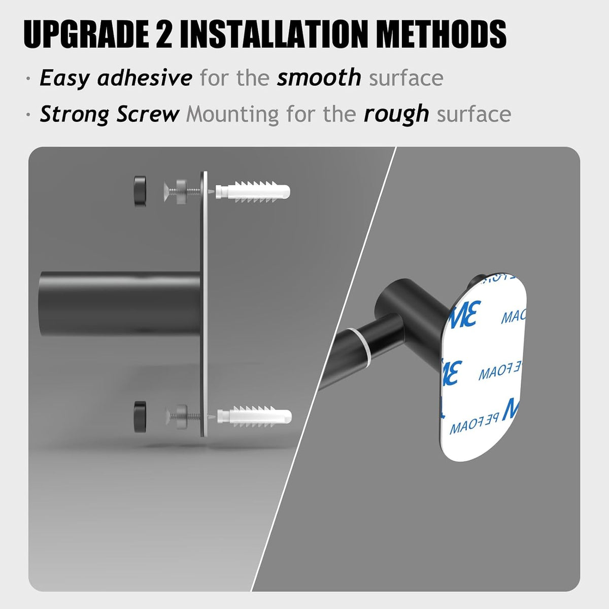 Towel Bar, Adhesive or Drill Wall Mount, Matte Black, 1 Pack