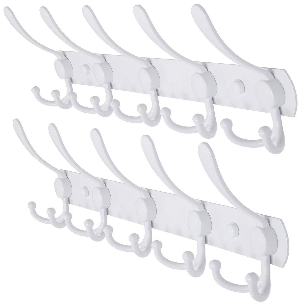 Dseap Coat Rack Wall Mounted - 5 Tri Hooks, Heavy Duty, Stainless Steel, Metal Coat Hook Rail for Coat Hat Towel Purse Robes Mudroom Bathroom Entryway (Black, 2 Packs)