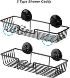 SANNO Suction Cup Shower Caddy Bathroom Caddies Storage Combo Organizer, No Damage Suction Cup,Rustproof Wire Basket for Kitchen Bathroom, Black,pack of 2