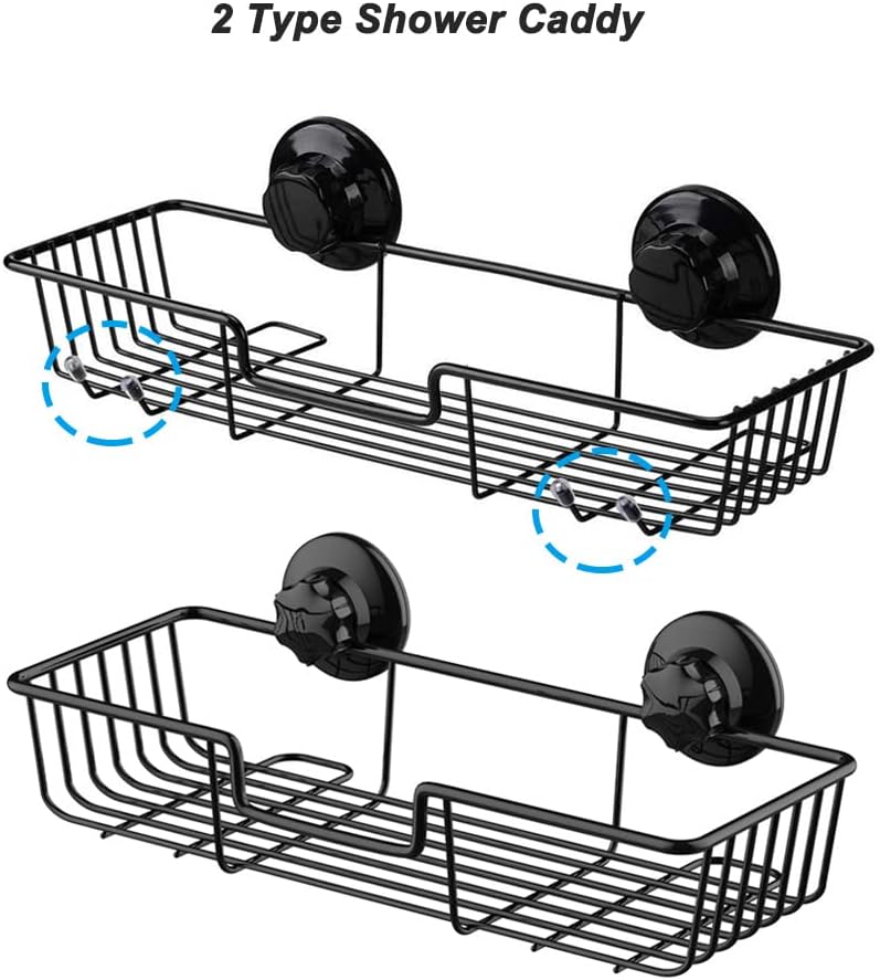 SANNO Suction Cup Shower Caddy Bathroom Caddies Storage Combo Organizer, No Damage Suction Cup,Rustproof Wire Basket for Kitchen Bathroom, Black,pack of 2
