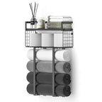Xstydes Towel Racks for Bathroom, Metal Towel Holder with Storage Basket,Wall Towel Rack for Rolled Towels, Towel Storage for Small Bathroom.