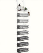 Aetyord Hanging Towel Racks for Bathroom No Drill - 6-Tier Over The Door Bath Towel Storage Organizer for Small Bathrooms - Tiered Back of Door Towel Holder Hanger for Rolled Towels RV Camper Black