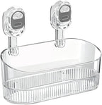 No Drill Bathroom Storage Basket, Suction Cup Shower Shelf, Wall Mounted Organizer for Bathroom Kitchen Home Storage (Transparent)