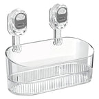 No Drill Bathroom Storage Basket, Suction Cup Shower Shelf, Wall Mounted Organizer for Bathroom Kitchen Home Storage (Transparent)