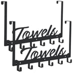 Azmoncy Over The Door Hooks, Towel Rack Towel Hooks for Bathroom, Towel Holder for Hanging Heavy Duty, Door Rack Over Door Hanger with 5 Coat Hooks for Bedroom Bathroom Kitchen, Black