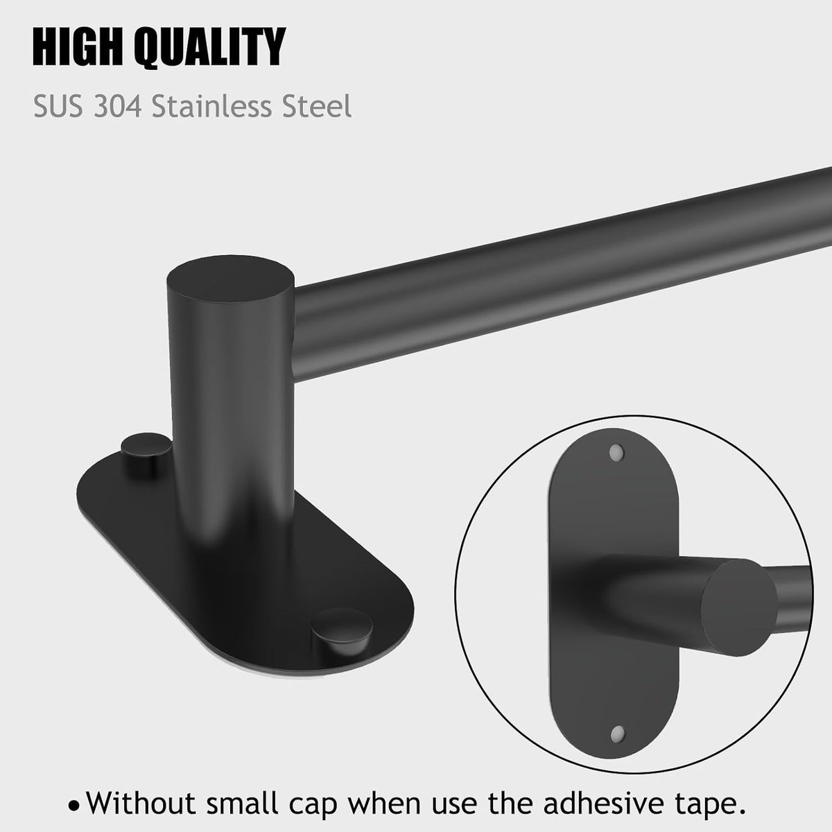 Towel Bar, Adhesive or Drill Wall Mount, Matte Black, 1 Pack