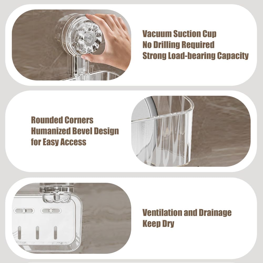 2 Pcs Shower Caddy, Clear Suction Cup Shower Shelves for Bathroom, Kitchen