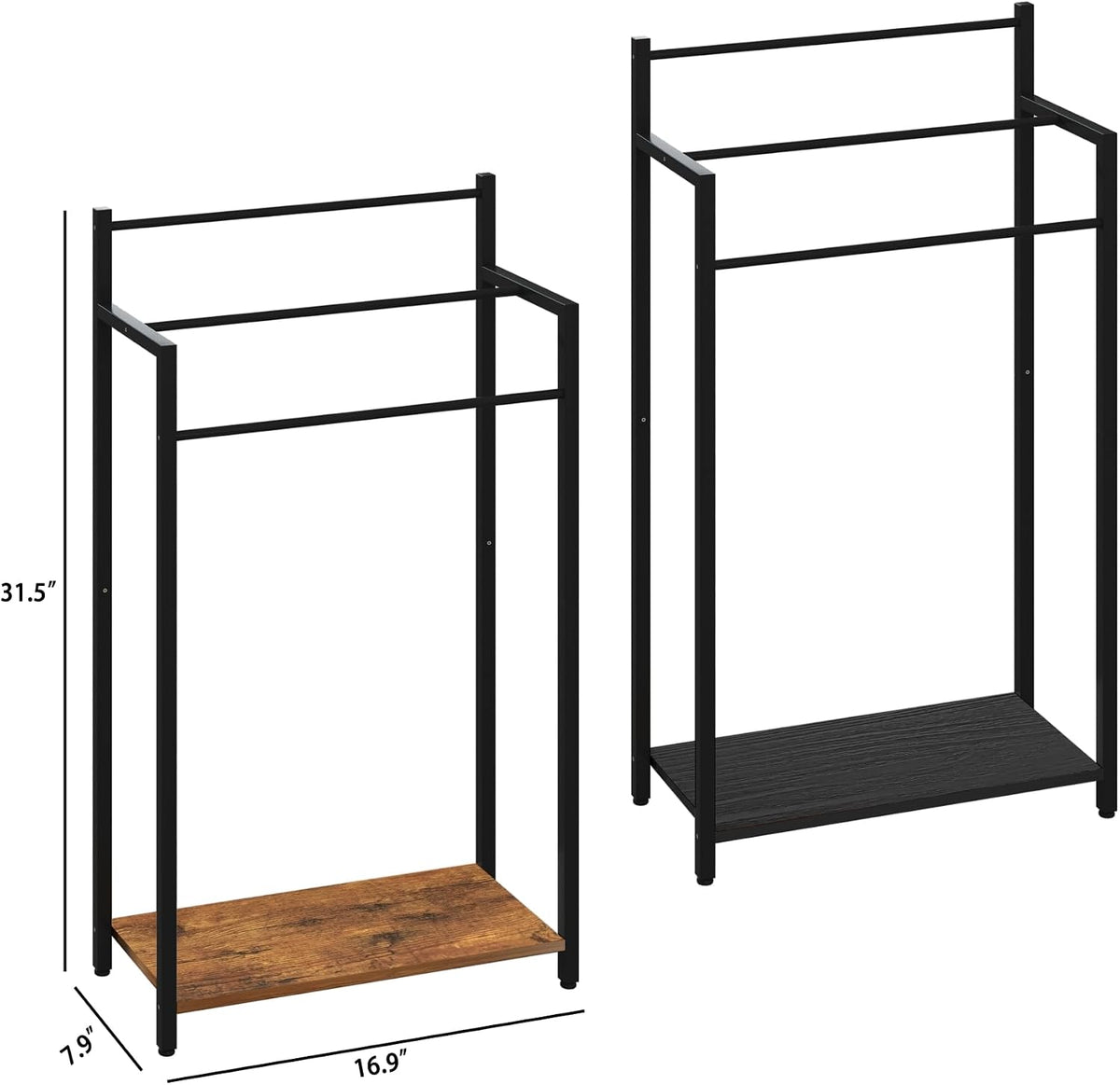 16.9" W Freestanding Towel Rack with Rustic Brown Wood Shelf