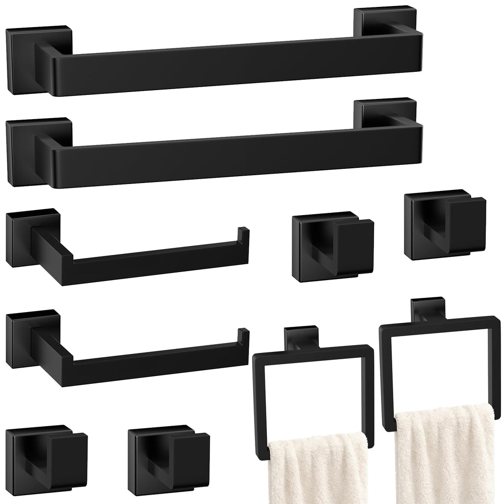 5-Pieces Matte Black Bathroom Accessories Set, 16 Inch Bath Towel Bar Set