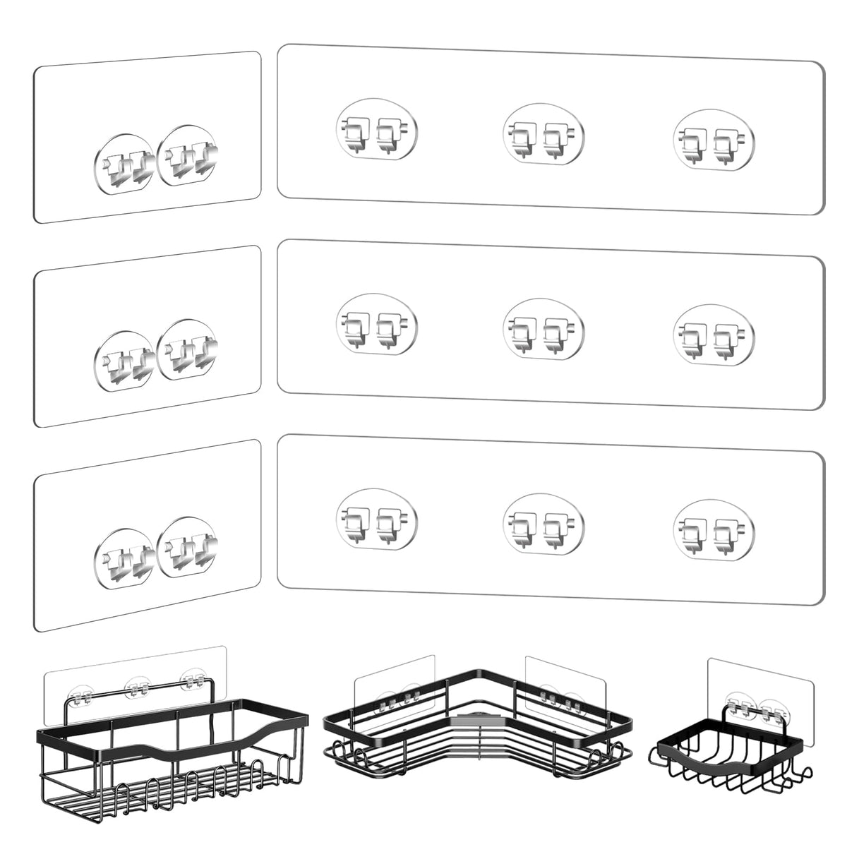 9-Pack Shower Caddy Adhesive Replacement, Transparent Adhesive Hooks Stickers, Strong Hook Strip for Shower Caddy Basket Shelf, Soap Holder, Bathroom Storage Corner Shelves, Kitchen Racks