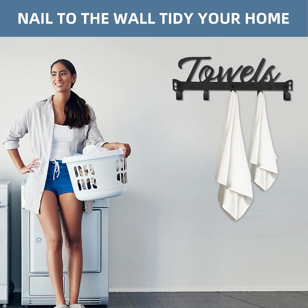 Azmoncy Over The Door Hooks, Towel Rack Towel Hooks for Bathroom, Towel Holder for Hanging Heavy Duty, Door Rack Over Door Hanger with 5 Coat Hooks for Bedroom Bathroom Kitchen, Black
