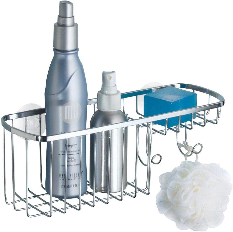 iDesign Gia Polished Stainless Steel Suction Combo Organizer Basket