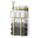 Xstydes Towel Racks for Bathroom, Metal Towel Holder with Storage Basket,Wall Towel Rack for Rolled Towels, Towel Storage for Small Bathroom.