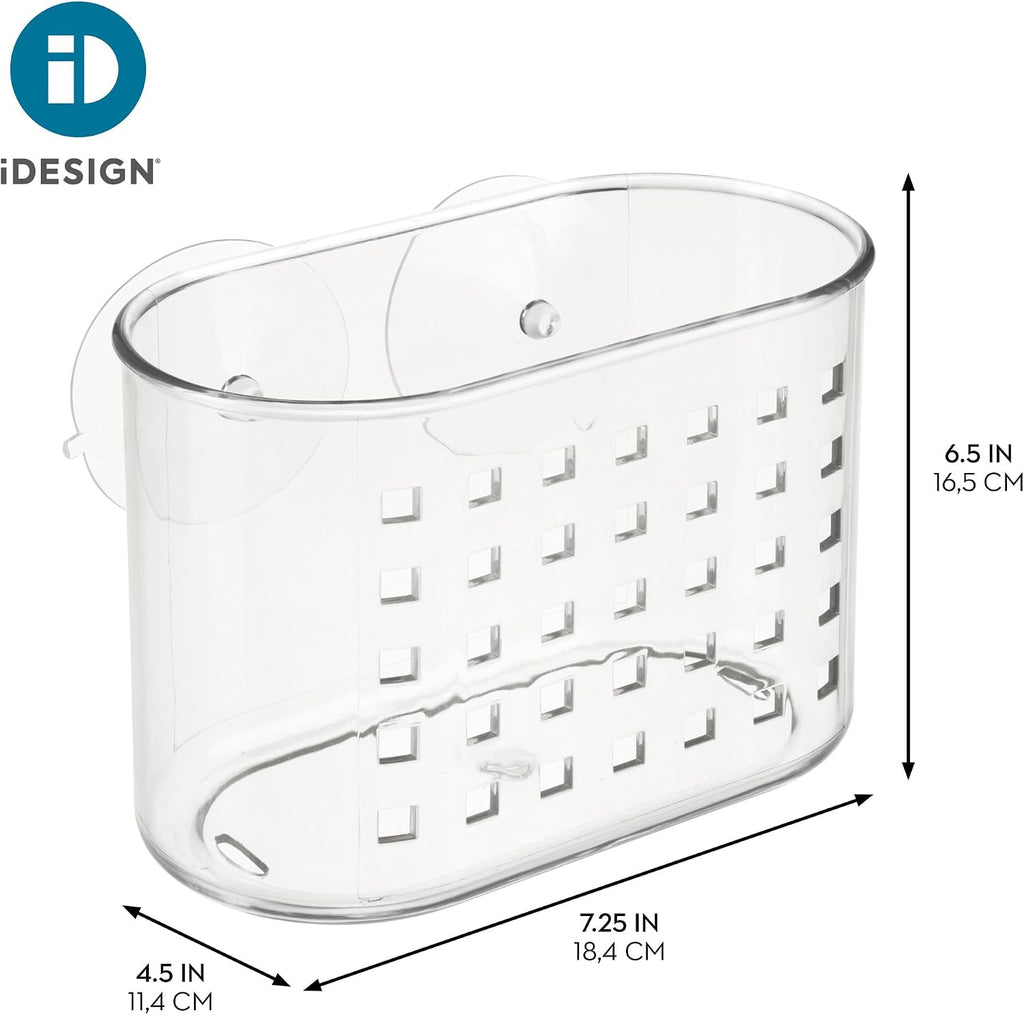 iDesign Small Suction Shower Basket for Bathroom Storage - Set of 2 - Clear - Made in USA