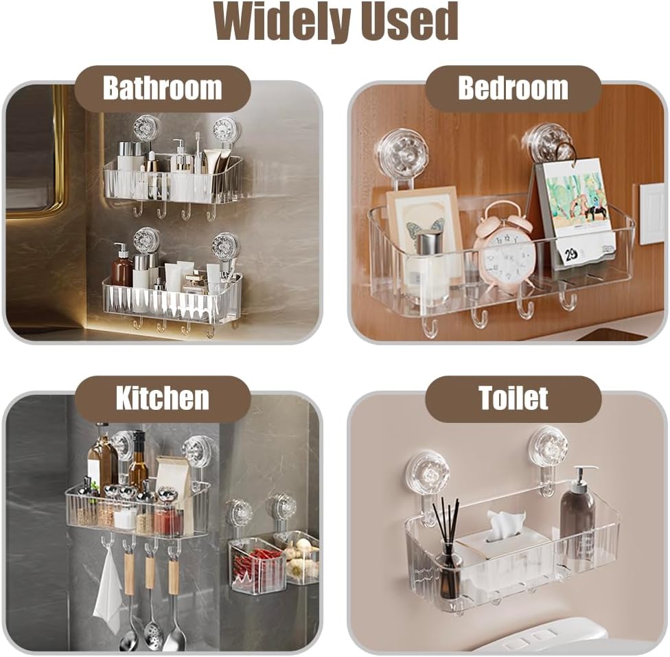 2 Pcs Shower Caddy, Clear Suction Cup Shower Shelves for Bathroom, Kitchen