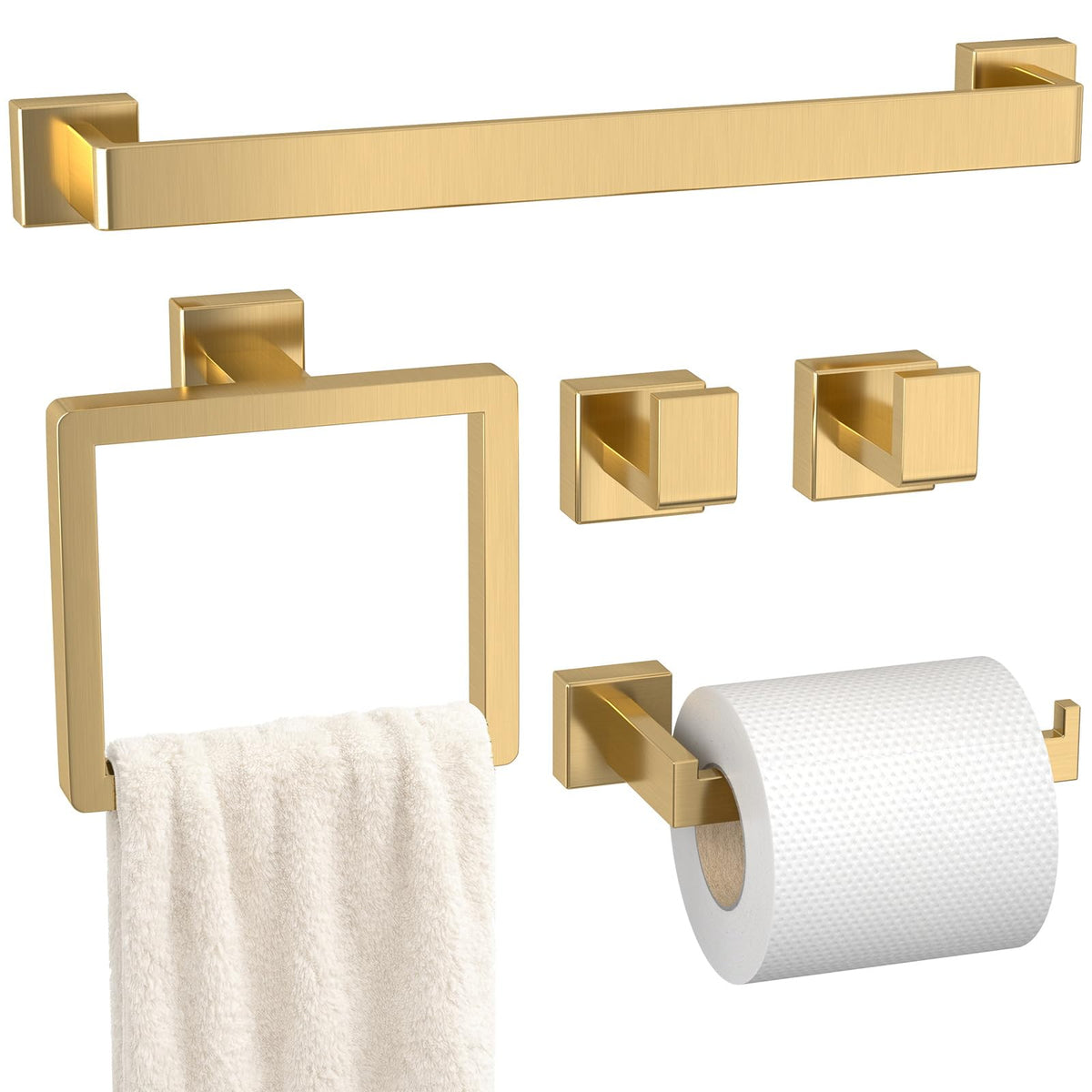 5-Pieces Matte Black Bathroom Accessories Set, 16 Inch Bath Towel Bar Set