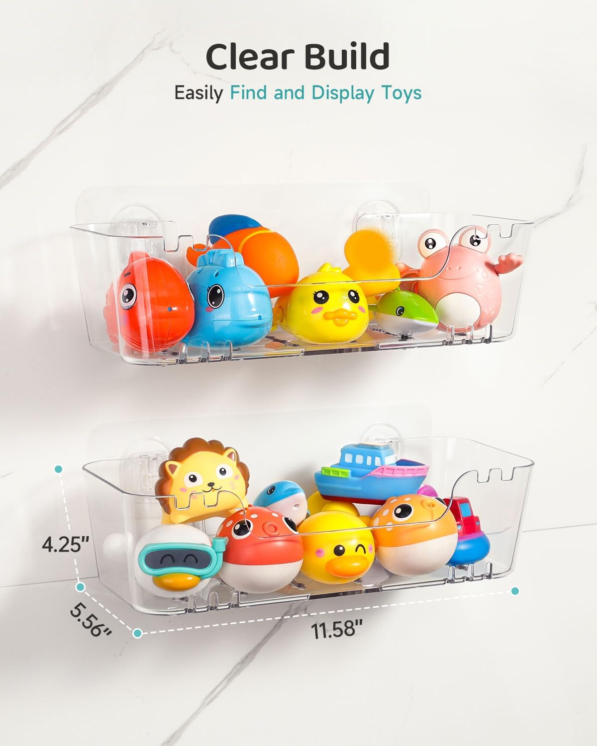 Bath Toy Storage Organizer 2 Pack, Bath Toy Holder with Drain Holes