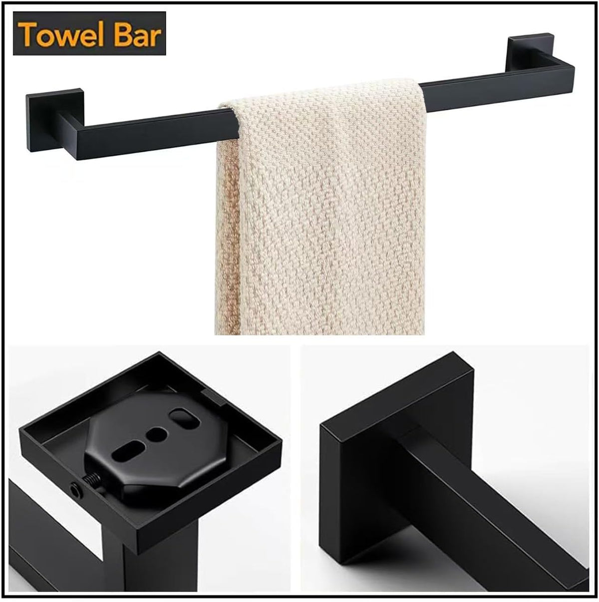 JOPOFI Towel Bar - 23.6 Inch Bathroom Towel Holder - Matte Black