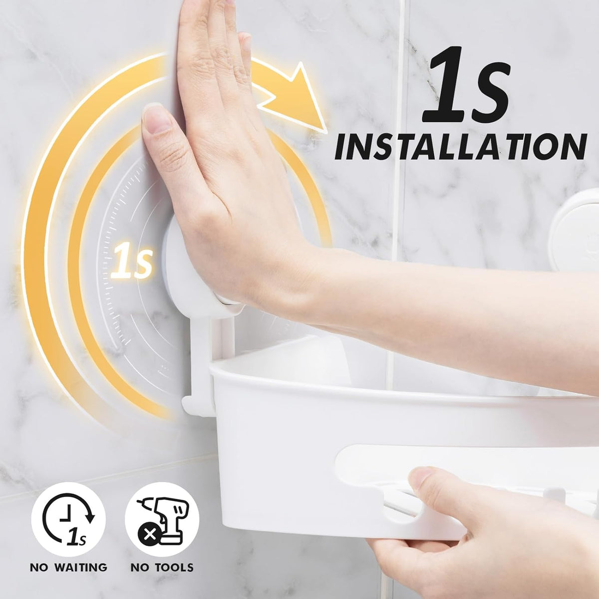 LEVERLOC Corner Shower Caddy Suction Cup, Shower Basket Suction Bathroom