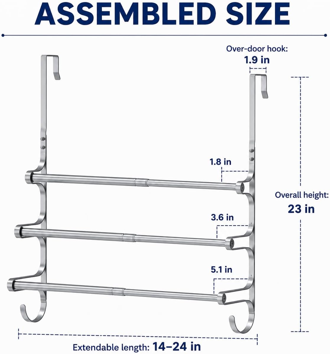 CANYAVE Over The Door Towel Rack, Over Door Towel Rack for Bathroom Door, Triple Towel Storage Holder with Hooks (Silver)