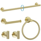 TURS Brushed Gold 5 Piece Bathroom Hardware Set, SUS304 Stainless Steel 24 Inch Bath Towel Bar Set, Round Bathroom Accessories Kit Wall Mounted
