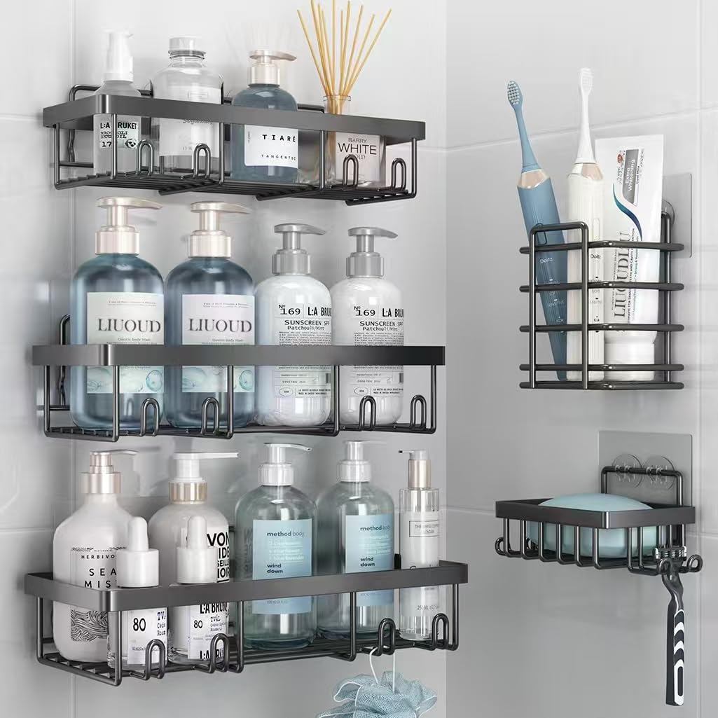 Liuoud 5 Pack Shower Caddy for Inside Shower, Gold Bathroom Storage Decor