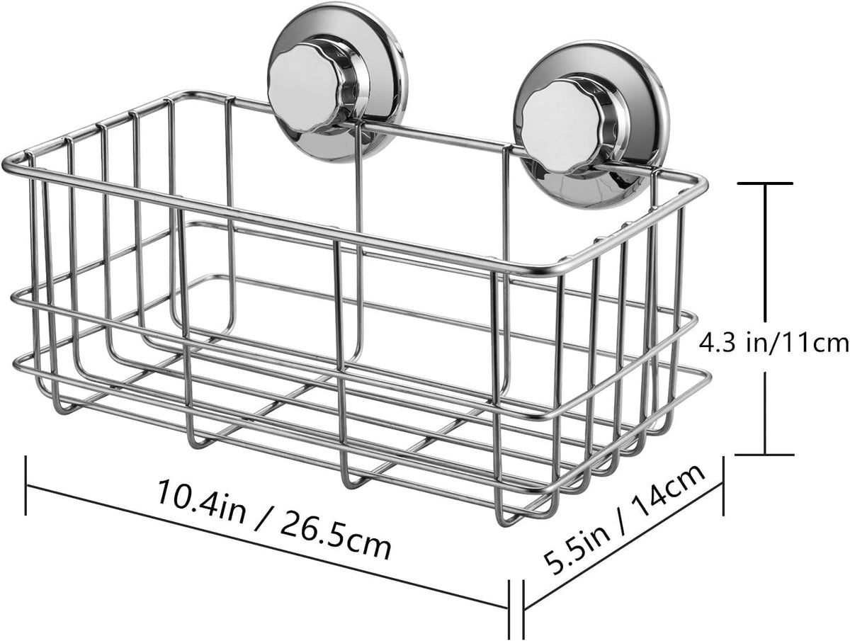 Strong Suction Cups Deep Shower Caddy Bath Shelf Rust-Free Stainless Steel Basket Shampoo Conditioner Holder for Bathroom Kitchen Tidy Organizer