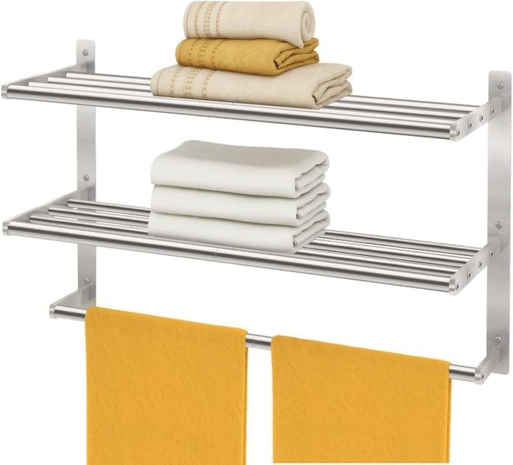 Bethom Bathroom Towel Rack with Bars, 24 Inch Towel Shelf, Brushed Nickel