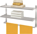 Bethom Bathroom Towel Rack with Bars, 24 Inch Towel Shelf, Brushed Nickel