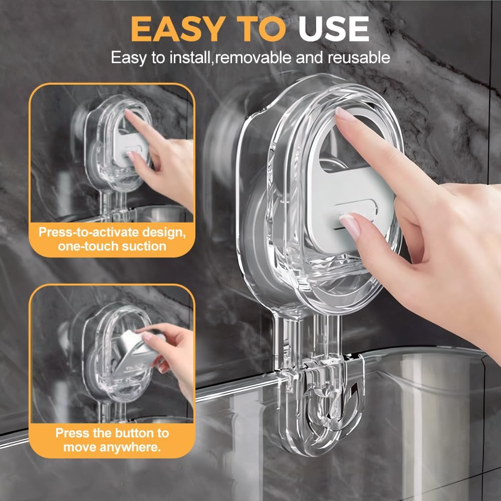 No Drill Bathroom Storage Basket, Suction Cup Shower Shelf, Wall Mounted Organizer for Bathroom Kitchen Home Storage (Transparent)