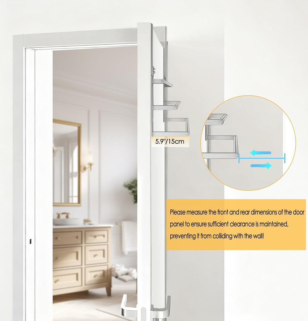 16Inch Over The Door Towel Rack, VOTZAAQ Stainless Steel Over Door Towel Holder, Door Towel Hanger with 3 Tier Towel Bars, Over Door Towel Storage for Bathroom, Brushed Nickel
