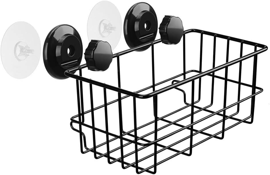 SANNO Suction Cup Shower Caddy Adhesive Deep Bathroom Basket Bath Organizer Kitchen Storage Basket for Gel Holder Bathroom Storage Shampoo, Conditioner,Stainless Steel
