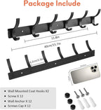 Optish Coat Rack Wall Mount, Wall Hooks for Hanging, Entry Coat Hooks Coat Hanger, Hat Rack Holder for Wall, Key Holder Purse Racks, Towel Rack for Bathrooms (2 Pack, Black)