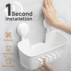 LEVERLOC Shower Caddy Suction Cup, Shower Organizer Removable Bathroom Shelf, Storage Suction Powerful Max Hold 22lbs Bathroom Caddy Waterproof Holder, White
