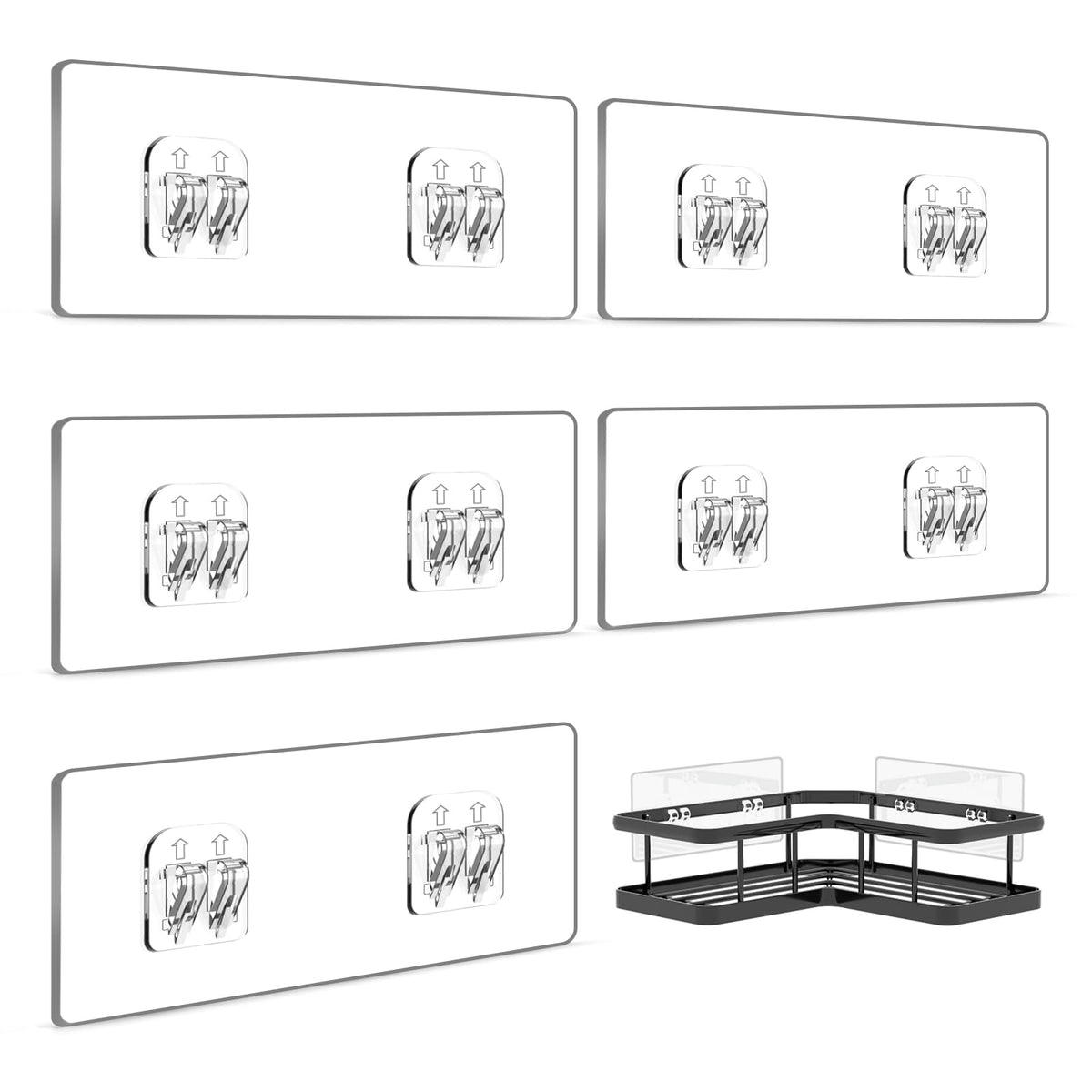 YASONIC 2-Pack Shower Caddy Adhesive Replacement - Transparent Shower Adhesive Strips, No Drilling Hooks for Bath Storage Shelves, Kitchen Racks, Basket & Soap Holder