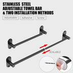 Towel Bar, Adhesive or Drill Wall Mount, Matte Black, 1 Pack