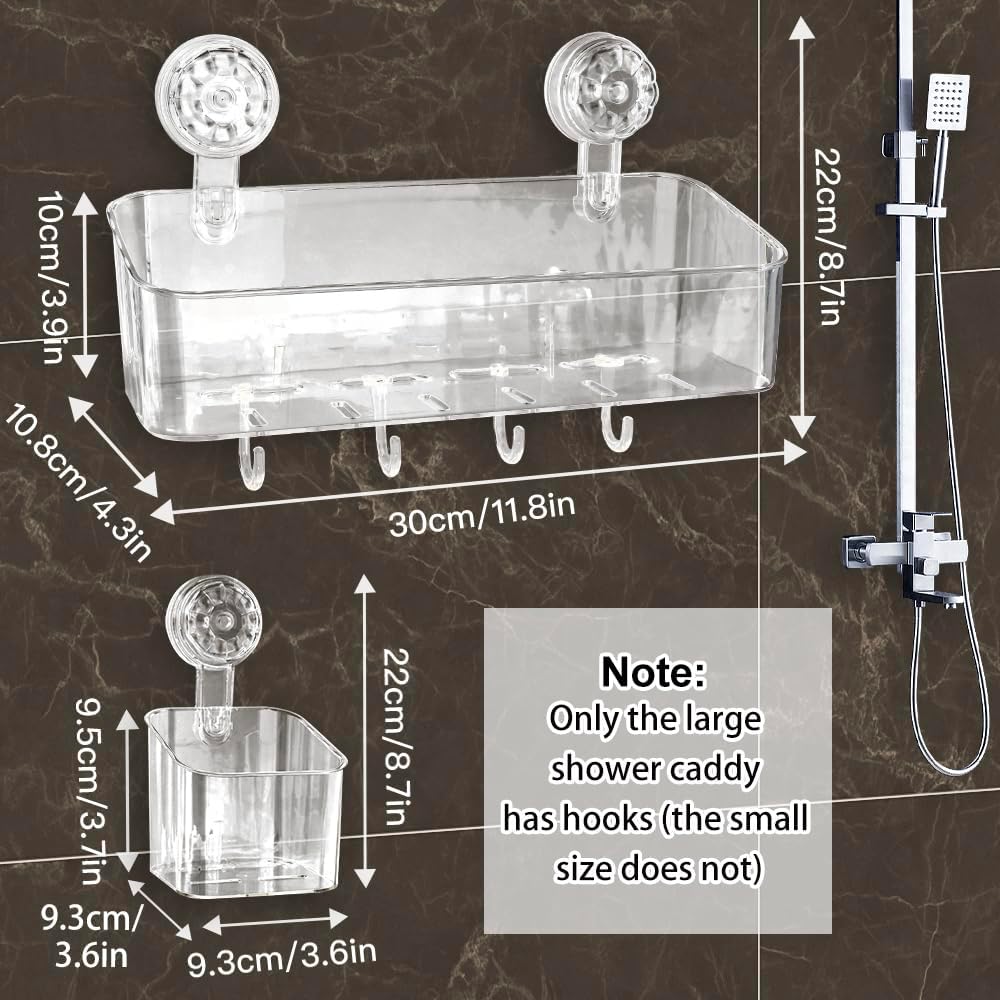 2 Pcs Shower Caddy, Clear Suction Cup Shower Shelves for Bathroom, Kitchen