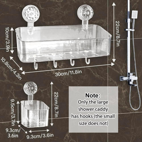 2 Pcs Shower Caddy, Clear Suction Cup Shower Shelves for Bathroom, Kitchen