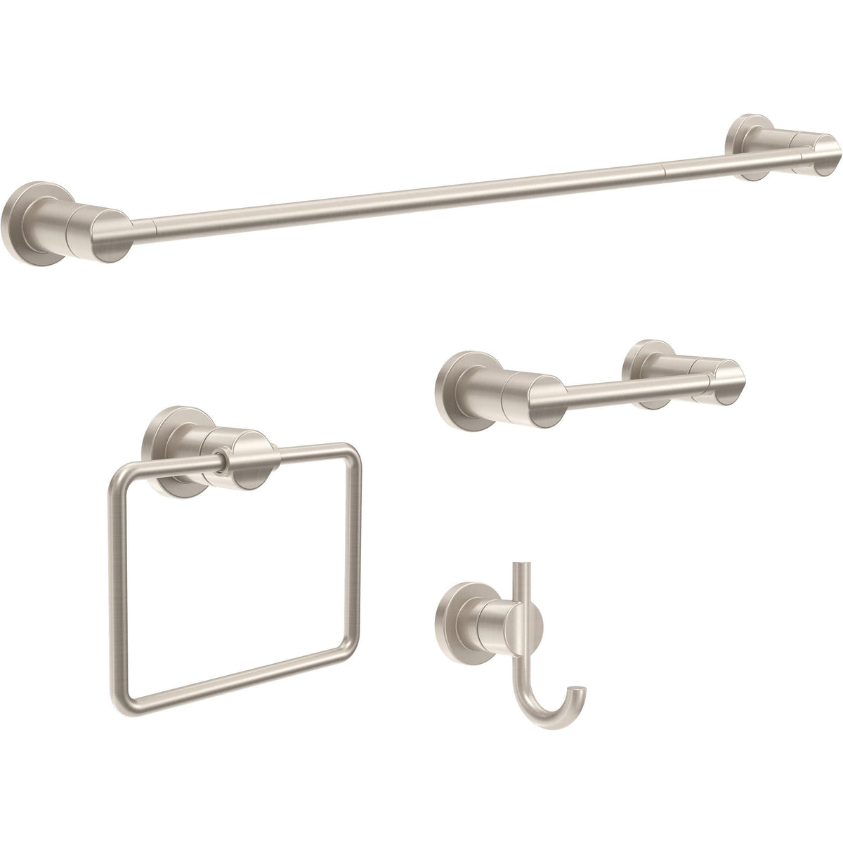 Delta 4-Piece Polished Chrome Bathroom Set Towel Rack, Ring, Toilet Paper Holder, Hook | Nicoli Bath Accessories